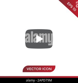 Icona del vettore di gioco, simbolo del logo youtube, segno di social media Illustrazione Vettoriale