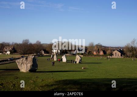 Monumento neolitico in pietra circolare ad Avebury, Wiltshire. Foto Stock