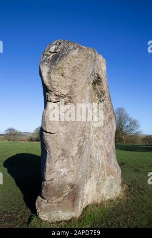 Pietra in piedi di sarsen - parte del neolitico cerchio di pietra monumento a Avebury, Wiltshire. Foto Stock