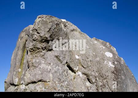 Pietra in piedi di sarsen - parte del neolitico cerchio di pietra monumento a Avebury, Wiltshire. Foto Stock