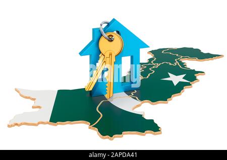 Immobiliare in Pakistan Concept. Immobile in vendita, affitto o mutuo. Rendering 3D isolato su sfondo bianco Foto Stock