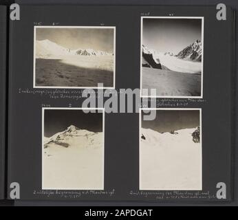 Photo Album Fisherman: Second Karakorum Expedition Descrizione: Album con quattro immagini. In alto a sinistra: Un ghiacciaio laterale sulla sinistra orografica del ghiacciaio Maidur. In alto a destra: Una panoramica del ghiacciaio laterale sulla sinistra orografica del ghiacciaio Maidur. In basso a sinistra: Il confine meridionale del ghiacciaio Maidur. In basso a destra: Il confine meridionale del ghiacciaio Maidur con un passo. Questa foto si collega alla parte inferiore sinistra Data: 1 gennaio 1925 luogo: Maidur, Pakistan, karakorum Parole Chiave: Spedizioni, ghiacciai Foto Stock