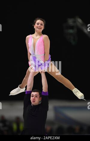 Annika HOCKE & Robert KUNKEL dalla Germania, durante Il Programma Corto in Coppia ai Campionati europei di pattinaggio europeo ISU 2020 a Steiermarkhalle, il 22 gennaio 2020 a Graz, Austria. Credit: Raniero Corbelletti/Aflo/Alamy Live News Foto Stock