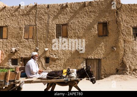 Vecchie case e asino auto al centro, fatto da mattoni secchi, Siwa Oasis, Siwa, Egitto, Nord Africa, Africa Foto Stock