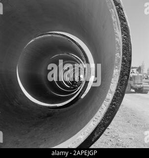 Progetto di irrigazione nel deserto di Negev. Tubi per la costruzione di condotte Data: 1 gennaio 1960 Località: Israele, Negev Parole Chiave: Lavori di irrigazione, tubi, condotte Foto Stock