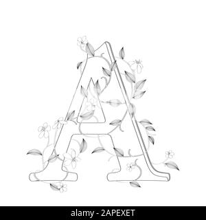Lettera uno schizzo floreale su sfondo bianco Illustrazione Vettoriale