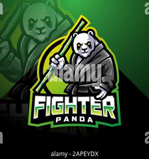 Panda caccia esport mascotte logo design Illustrazione Vettoriale