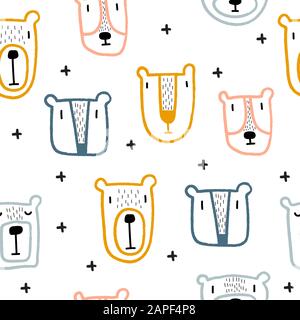 modello vettoriale con motivo orsacchiotto senza cuciture. Illustrazione Vettoriale Disegnata A Mano Illustrazione Vettoriale