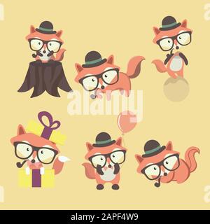 Set di Cartoon carino volpi nei moderni semplice piatto stile. Illustrazione Vettoriale