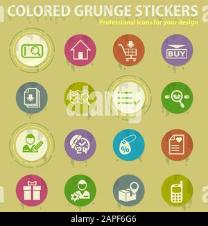 e-commerce colorate grunge icone Illustrazione Vettoriale