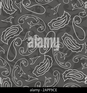 Motivo ripetizione paisleys grigio senza cuciture Illustrazione Vettoriale