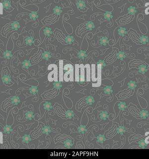 Paisley e fiori piccoli senza cuciture ripetere modello Illustrazione Vettoriale
