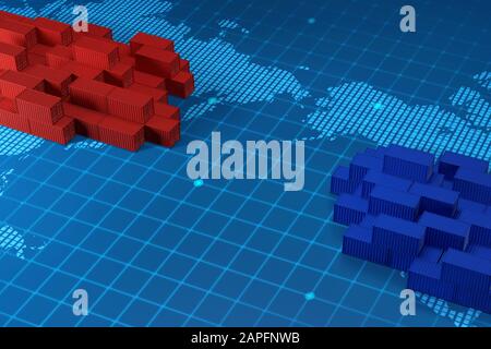 3D Render of Global Trade, Corea del Sud e Giappone Trade War 003 Foto Stock