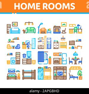 Home Stanze Mobili Collezione icone Set Vector Illustrazione Vettoriale