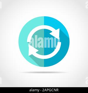 Aggiornamento bianco in design piatto con ombra lunga. Illustrazione del vettore. Icona di aggiornamento semplice sul pulsante rotondo blu. Illustrazione Vettoriale