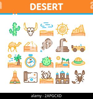 Deserto Sandy Collezione Paesaggio icone Set Vector Illustrazione Vettoriale