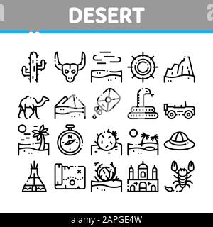 Deserto Sandy Collezione Paesaggio icone Set Vector Illustrazione Vettoriale