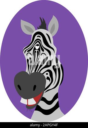 Carino zebra testa cartone animato. Sorridi. Felice. Illustrazione del vettore. Illustrazione Vettoriale
