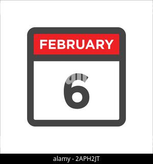 Icona del calendario del 6 febbraio con giorno e mese Illustrazione Vettoriale