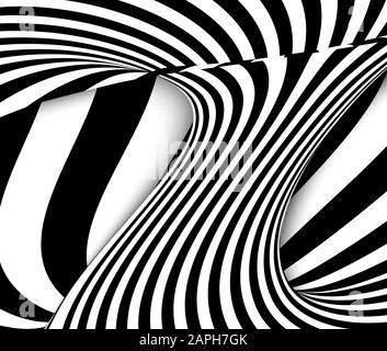 In bianco e nero e le linee bianche illusione ottica. Abstract striped spirale sfondo vettoriale Illustrazione Vettoriale