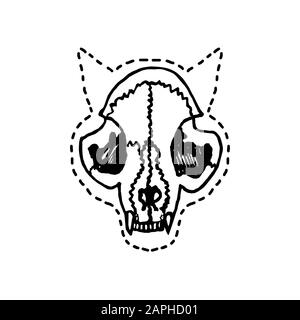 Cranio Cat, doodle disegnato a mano, schizzo in stile di incisione, illustrazione Foto Stock