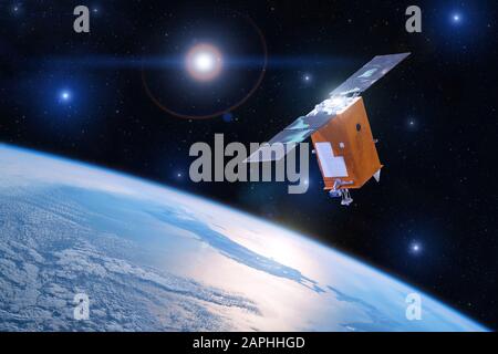 Satellite per studiare l'atmosfera e l'idrosfera nella bassa orbita del pianeta Terra. Elementi di questa immagine fornita dalla NASA Foto Stock