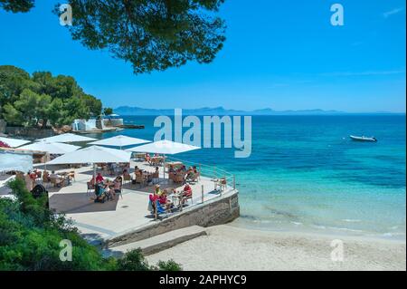 Cafe Bar, Playa Alcanada, Alcudia, Mallorca, Baleari, Spagna Foto Stock