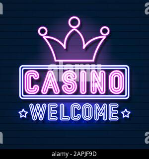Cartello Casino Neon, Cartello Luminoso, Banner Chiaro. Logo Del Casinò Illustrazione Vettoriale