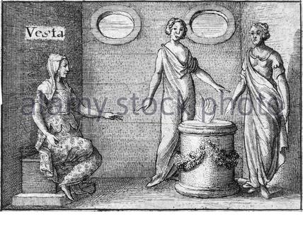 Dea romana Vesta, Dea del focolare, casa e famiglia, incisione del etcher boemo Venceslao Hollar da 1600s Foto Stock