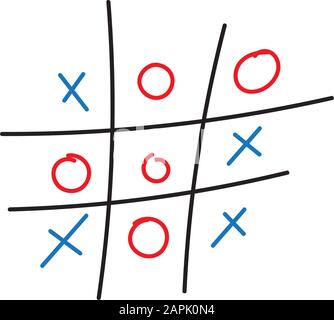 TIC TAC Toe Game in stile doodle. Illustrazione vettoriale Illustrazione Vettoriale