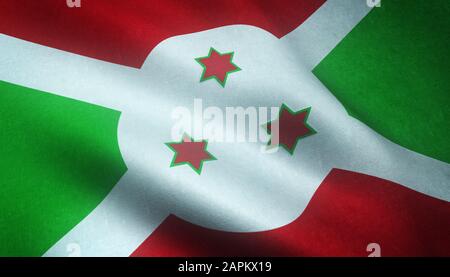 Primo piano della bandiera del Burundi con interessanti texture Foto Stock