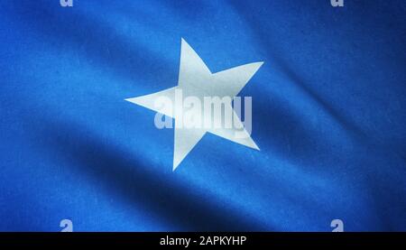Primo piano della bandiera sventolante somala con interessante trame Foto Stock