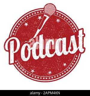 Simbolo o timbro podcast su sfondo bianco, illustrazione vettoriale Illustrazione Vettoriale