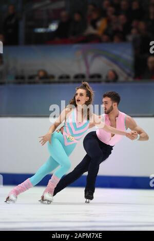 Gabriella PAPADAKIS & Guillaume CIZERON dalla Francia, durante Rhythm Dance, in Ice Dance ai Campionati europei di pattinaggio europeo ISU 2020 a Steiermarkhalle, il 23 gennaio 2020 a Graz, Austria. Credit: Raniero Corbelletti/Aflo/Alamy Live News Foto Stock
