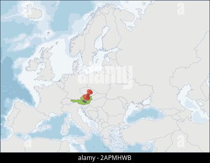 Repubblica d'Austria posizione sulla mappa europea Illustrazione Vettoriale