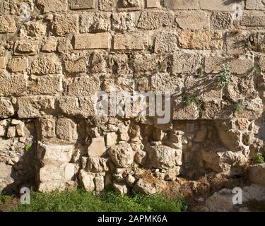 Sezione di Gerusalemme vecchia città muro del periodo bizantino (6th secolo CE) Foto Stock