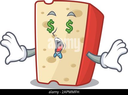 Buon formaggio olandese ricco di stile cartone animato Money Eye Illustrazione Vettoriale