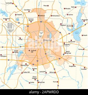 panoramica e mappa stradale di texas city dallas Illustrazione Vettoriale