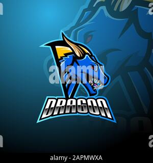 Testa di drago esports mascotte logo design Illustrazione Vettoriale