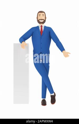 Personaggio dei cartoni animati, uomo d'affari vestito. Ritratto di un bel personaggio cartoon. rendering 3d Foto Stock