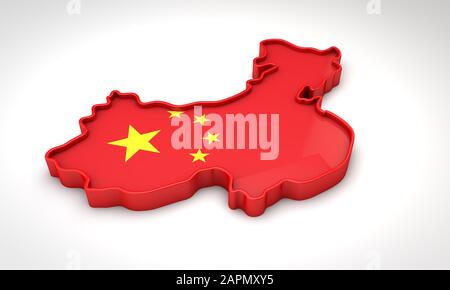 3D Mappa della Cina con la bandiera cinese. Rendering 3D Foto Stock