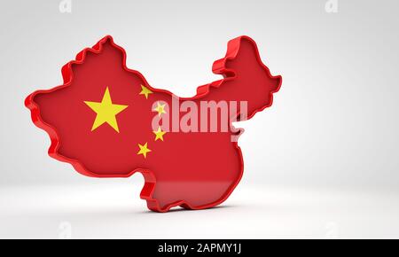 3D Mappa della Cina con la bandiera cinese. Rendering 3D Foto Stock