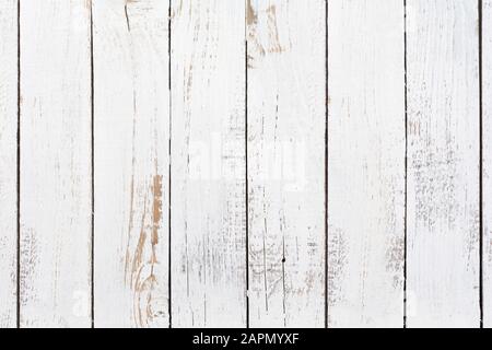 Vecchie tavole di legno bianche dipinte di tessuto di fondo Foto Stock