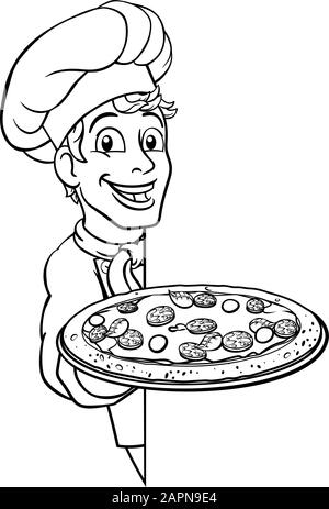 Pizza Chef Cartoon Illustrazione Vettoriale