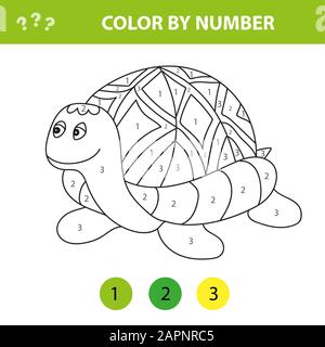 Tartaruga cartone animato. Colore per numero di gioco educativo per i bambini. Illustrazione per scolaresche e prescolare Illustrazione Vettoriale