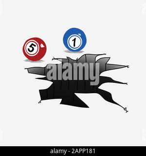 Palloni Da Lotteria Disegnati A Mano Red E Blue Bingo Che Vanno Verso Un Buco Con Crepe Su Sfondo Bianco Illustrazione Vettoriale