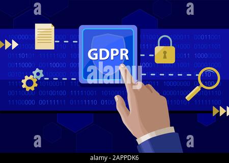 Implementazione delle politiche Gdpr sui dati personali. Illustrazione del vettore. Illustrazione Vettoriale