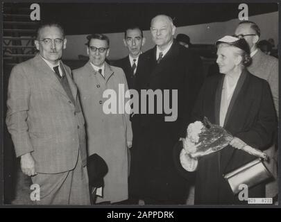 Ritorno del viaggio sudafricano. Data: 14 ottobre 1953 luogo: Noord-Holland, Schiphol Parole Chiave: Arrivi, ministri-presidenti, aeroporti Nome personale: Donker L.A., Drees W., Drees mw., Hoogenhout P.I. Foto Stock