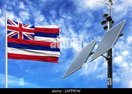 Stato Di Bandiera Delle Hawaii Su Un Pennone Di Fronte Blu Cielo Foto Stock Alamy