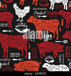 Tagli di carne. Diagrammi per il Butcher Shop. Illustrazione Vettoriale Illustrazione Vettoriale